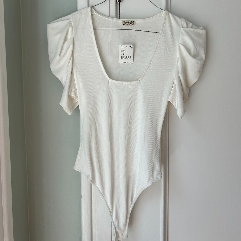 Free People So Fresh Square Neck Ruched Sleeve Bodysuit XS